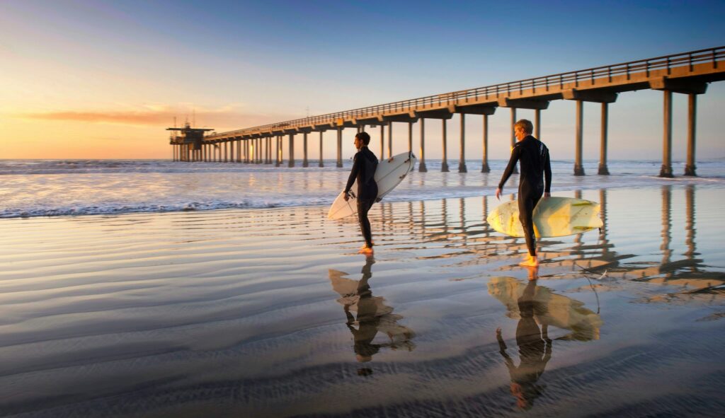 Surfers on a beach in San Diego
