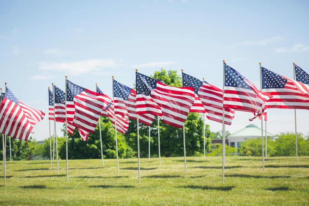 Memorial Day flags waving in the wind