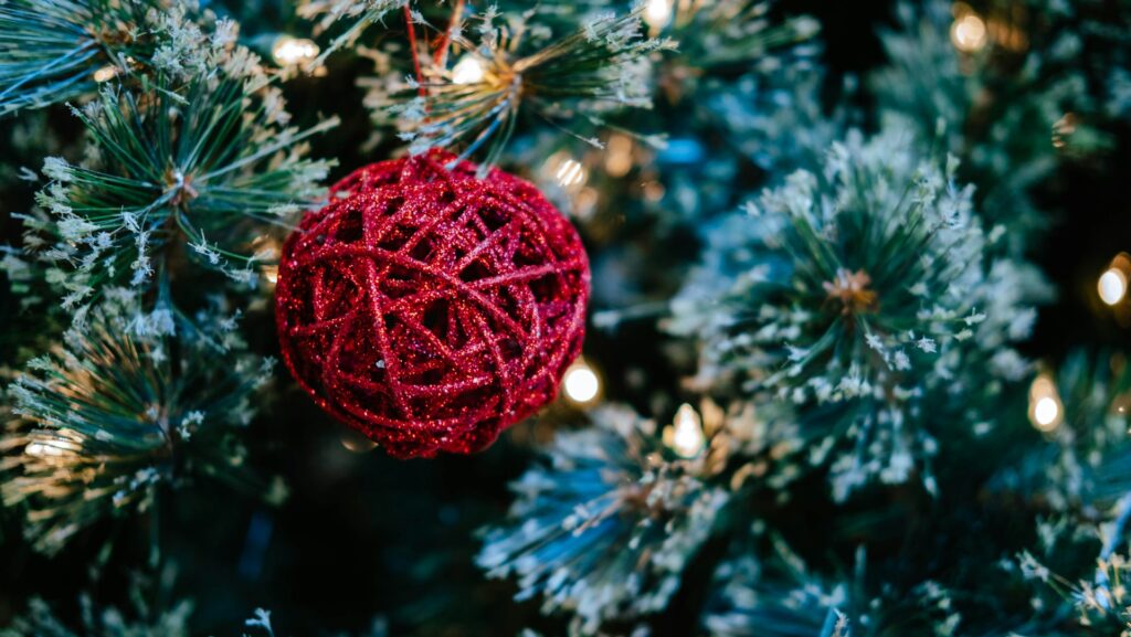 A Christmas tree with decorations